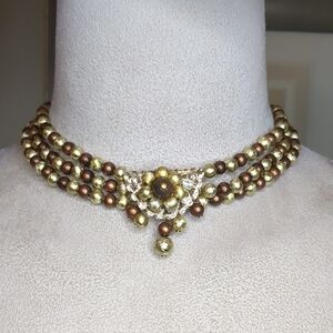 Vintage 1960s Sauteur Choker Necklace Copper & Gold Statement Beaded Filagree